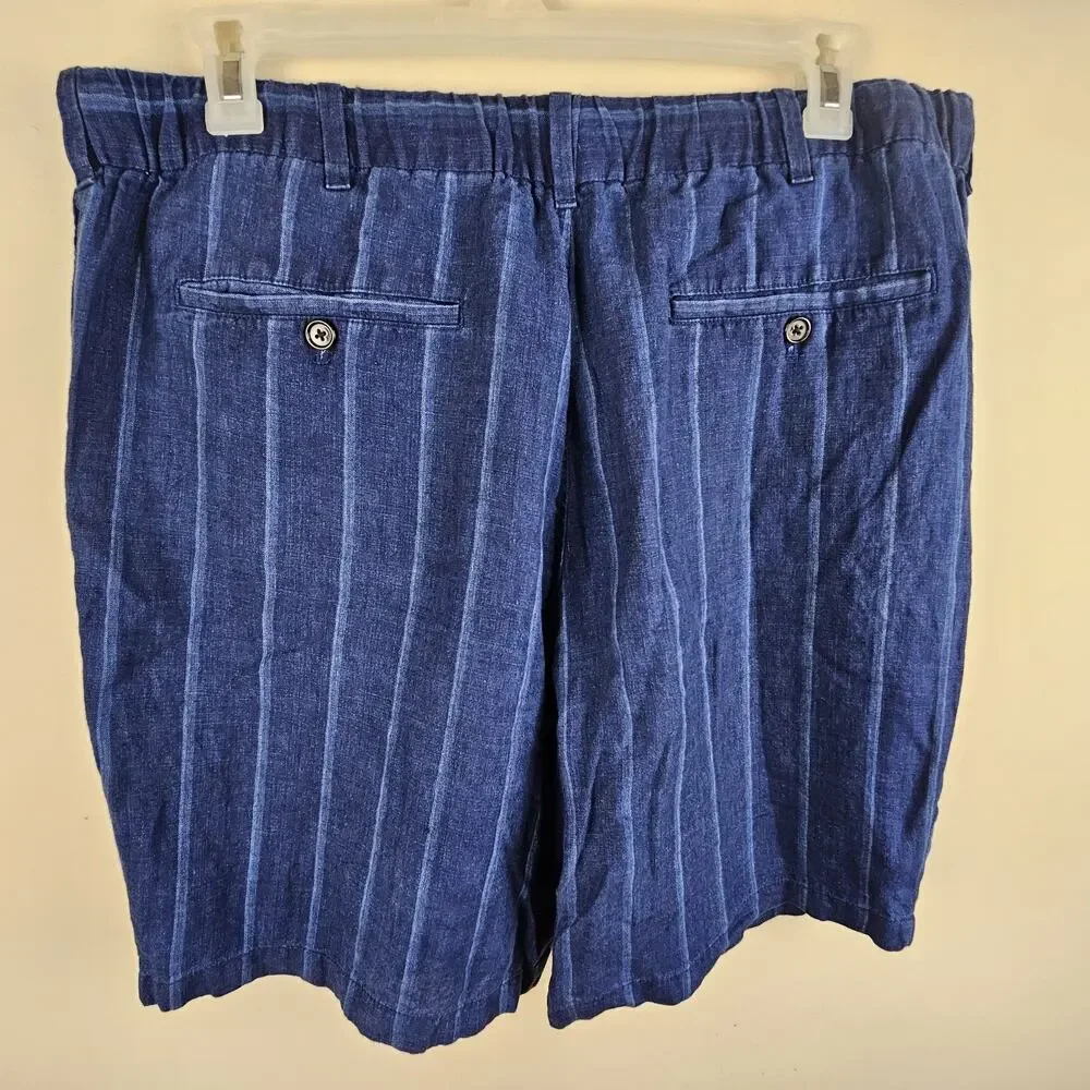 Banana Republic Mens 38 Blue 100% Linen Aiden Shorts striped Drawstring